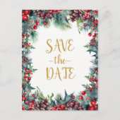 Carte Postale Faire-part Fête de mariage d'hiver Noël Enregistrer la date (Devant)