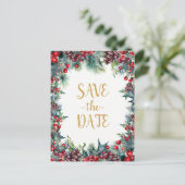 Carte Postale Faire-part Fête de mariage d'hiver Noël Enregistrer la date (Debout devant)