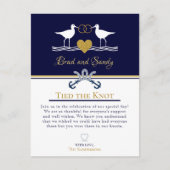 Carte Postale Faire-part Fête de mariage Nautical Coastal Navy Blue Sandpip (Devant)