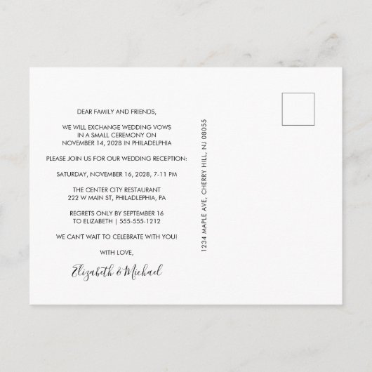 Carte Postale Faire-part Fête de mariage photo 3 Pour toujours heureux (Dos)