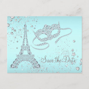 Carte Postale Faire-part Fête de Mascarade Bleu Turquoise à Paris, Sauvegar