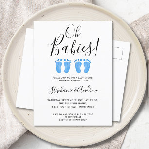 Carte Postale Faire-part Fête de naissance de jumeaux garçons pour couples