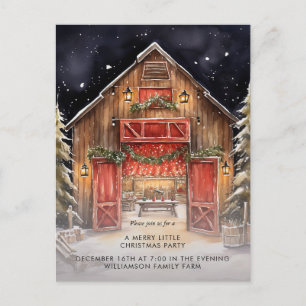 Carte Postale Faire-part Fête de Noël Country Rustique Grange Rouge