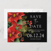 Carte Postale Faire-part Fête de Noël Enregistrer la date Poinsettia Noir (Devant / Derrière)