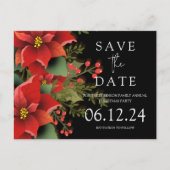 Carte Postale Faire-part Fête de Noël Enregistrer la date Poinsettia Noir (Devant)