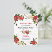 Carte Postale Faire-part Fête de Noël Fleurie Poinsettia Enregistrez La Dat (Debout devant)