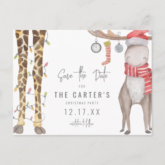 Carte Postale Faire-part Fête de Noël mignonne Whimsical Enregistrer la dat (Devant)