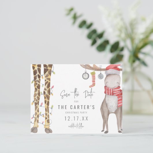 Carte Postale Faire-part Fête de Noël mignonne Whimsical Enregistrer la dat (Debout devant)