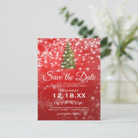 Carte Postale Faire-part Fête de Noël Rouge Save the Date (Debout devant)
