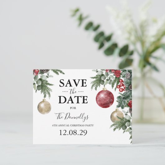 Carte Postale Faire-part Fête de Noël rustique Enregistrer la date (Debout devant)