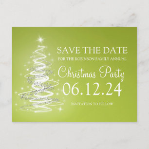 Carte Postale Faire-part Fête de Noël Sauvez La Date Arbre Étincelante Vert