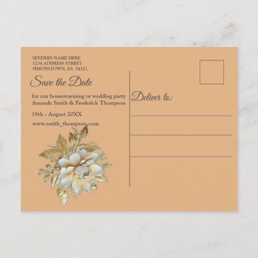 Carte Postale Faire-part Fête de plage avec fleurs blanches et perles (Dos)