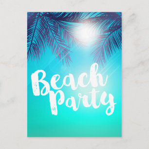 Carte Postale Faire-part FÊTE DE PLAGE Bleue Palmiers Ensoleillés Fête d'Ét