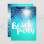 Carte Postale Faire-part Fête de plage bleue Palmiers ensoleillés Fête d'ét (Devant / Derrière)
