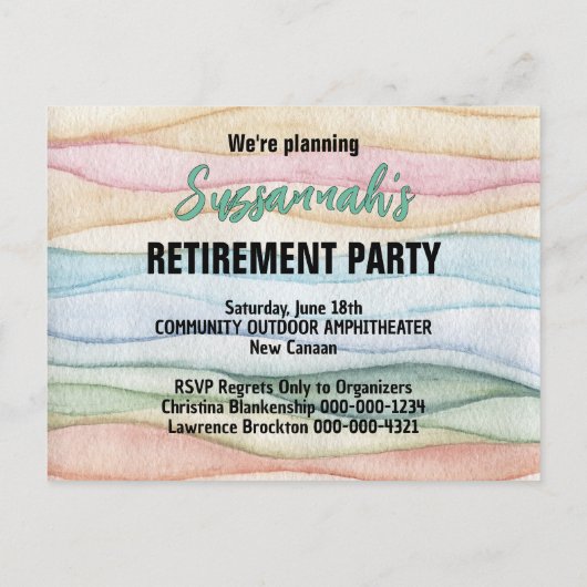 Carte Postale Faire-part Fête de Retraite Sauvegarder la Date Aquarelle Ran (Dos)