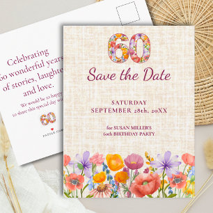 Carte Postale Faire-part Fête des 60 ans - Faire part moderne floral