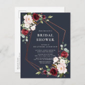 Carte Postale Faire-part Fête des mariées bleue bordeaux géométrique en cui (Devant / Derrière)