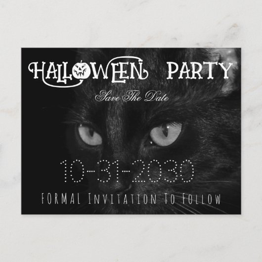 Carte Postale Faire-part Fête d'Halloween aux Yeux de Chat Noir Enregistrez (Devant)