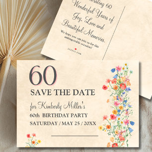 Carte Postale Faire-part Fête élégante de fleurs pour les 60 ans, Enregistr