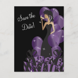 Carte Postale Faire-part Fête Fille Diva Chic Sauvegarder la Date Viole