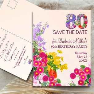 Carte Postale Faire-part Fête moderne 80 ans 80e anniversaire floral