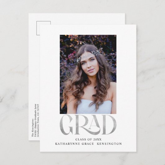 Carte Postale Faire-part Fête photo Silver Foil moderne (Devant / Derrière)