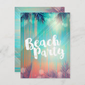 Carte Postale Faire-part Fête rétro sur la PLAGE Palmiers ensoleillés Fête  (Devant / Derrière)