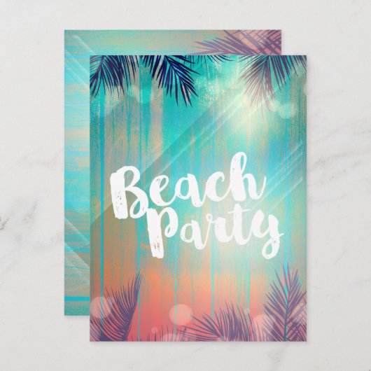 Carte Postale Faire-part Fête rétro sur la PLAGE Palmiers ensoleillés Fête  (Devant / Derrière)