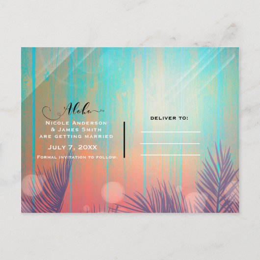 Carte Postale Faire-part Fête rétro sur la PLAGE Palmiers ensoleillés Fête  (Dos)