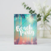 Carte Postale Faire-part Fête rétro sur la PLAGE Palmiers ensoleillés Fête  (Debout devant)