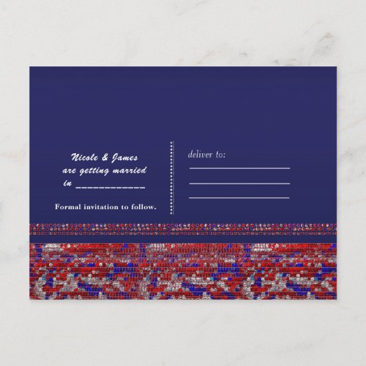 Carte Postale Faire-part Fête Rouge Blanc & Bleu Pailleté Sequins 4 Juillet (Dos)