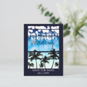 Carte Postale Faire-part Fête sur la Plage Palmiers Tropical Bleu (Debout devant)