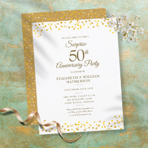 Carte Postale Faire-part Fête surprise 50e Anniversaire Cœurs Dorés 
