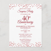 Carte Postale Faire-part Fête surprise pour les 40 ans de mariage Rubis Cœu (Devant)