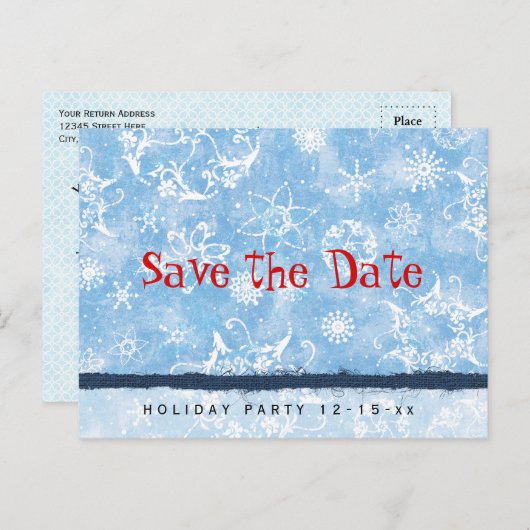 Carte Postale Faire-part Fêtes Fête Snowflakes Enregistrer la date (Devant / Derrière)