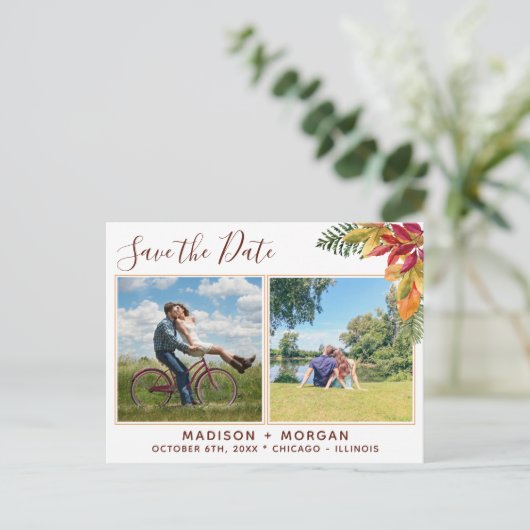 Carte Postale Faire-part Feuillage d'automne Photos personnalisées Enregist (Debout devant)