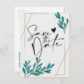 Carte Postale Faire-part Feuillage floral feuilles dorées à motifSave the D (Devant / Derrière)