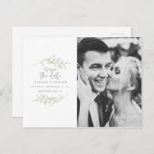 Carte Postale Faire-part Feuillage minimal + texte de script pour save the  (Devant / Derrière)