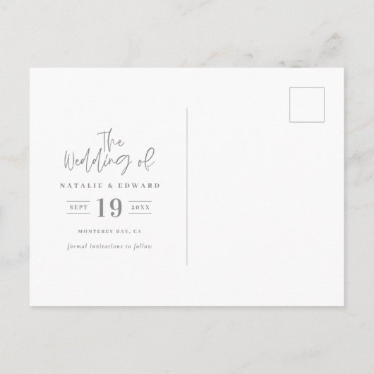 Carte Postale Faire-part Feuillage minimal + texte de script pour save the  (Dos)