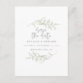 Carte Postale Faire-part Feuillage minimal + texte de script pour save the  (Devant)