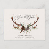 Carte Postale Faire-part Feuillage rustique et bois de cerf save the date (Devant)