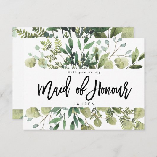 Carte Postale Faire-part feuillage verdure serez-vous demoiselle d'honneur (Devant / Derrière)