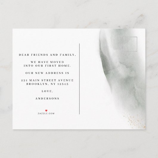 Carte Postale Faire-part Feuille d'aquarelle verte douce | Poussière d'or (Dos)