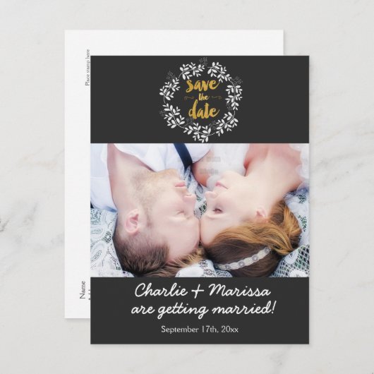 Carte Postale Faire-part Feuille de courge rustique ENREGISTRER LA DATE Car (Devant / Derrière)