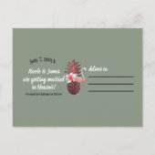 Carte Postale Faire-part Feuille de palmier tropical rose Été Enregistrez l (Dos)