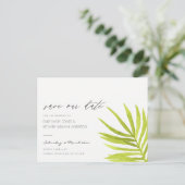 CARTE POSTALE FAIRE-PART FEUILLE DE PALMIER VERTE AQUARELLE FOLIAGE ÉTAPE D (Debout devant)