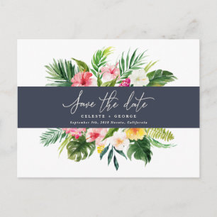 Carte Postale Faire-part Feuille de papier tropical aquarelle pour annoncer
