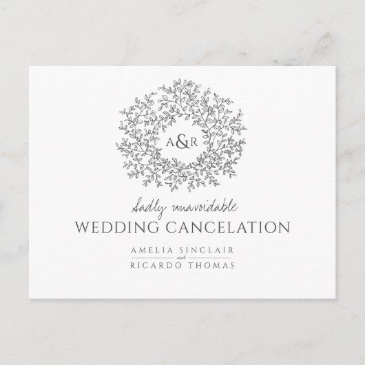 Carte Postale Faire-part feuille dessinée à la main mariage annulation gris (Devant)