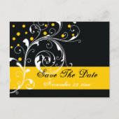 Carte Postale Faire-part Feuille enroulée noire, mariage jaune Enregistrez  (Devant)