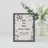 Carte Postale Faire-part Feuille gris et noir Mariage de bois (Debout devant)